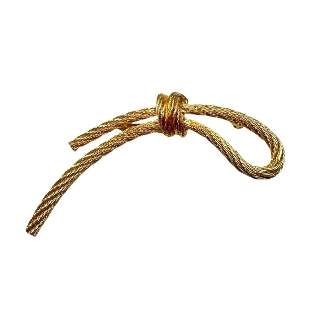 Vintage Gold Tone Twisted Rope Ribbon Statement Brooch Pin